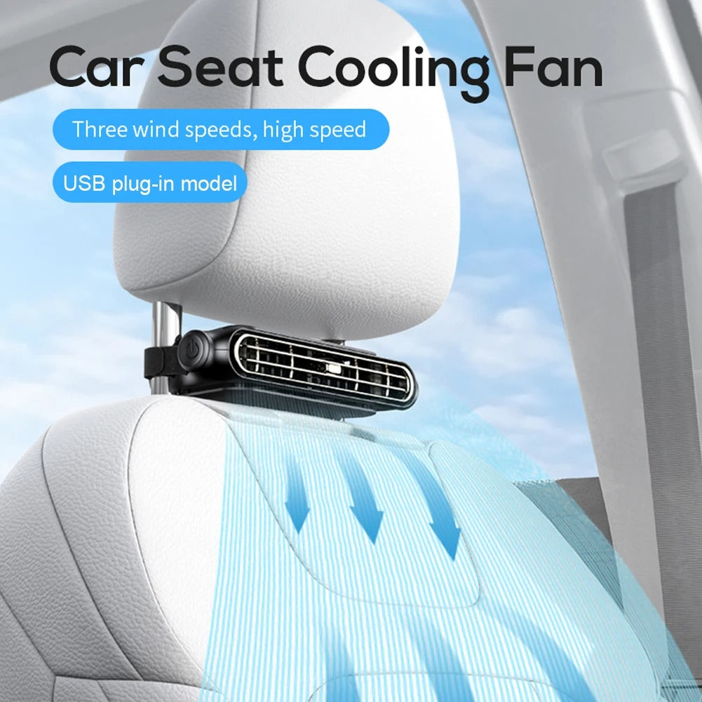 Portable Car Seat Cooling Fan – 3-Speed USB Headrest Fan with Adjustable Airflow, Universal Fit - Delicate Leather