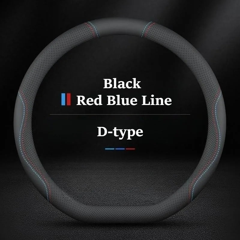 Nappa Leather Steering Wheel Cover – Anti-Slip 38cm Universal Fit Interior Accessory