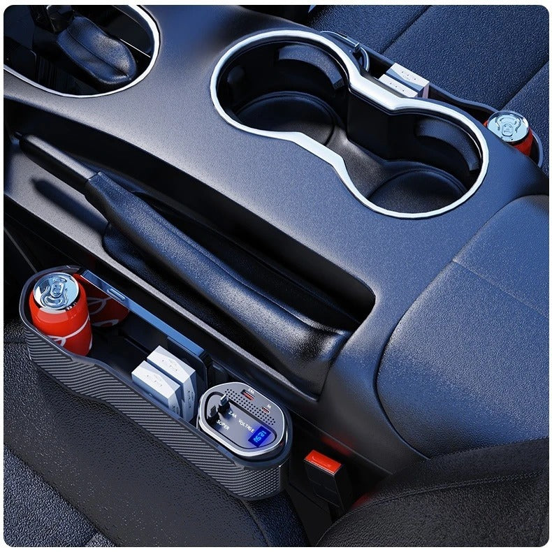 Front Seat Side Storage Case with Wireless Charger 10W Console Pocket USB Type-C Seat Gap Filler Organizer Car Interior Accessories - Delicate Leather