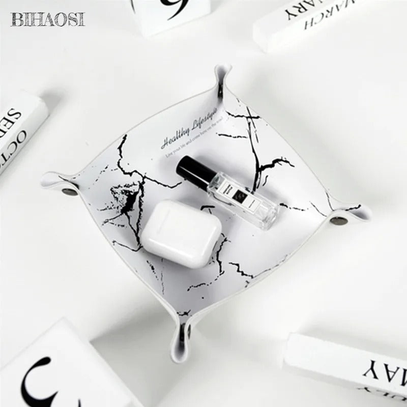 Desktop Storage Cosmetic Storage Box Tray - PU Leather Key Tray, Home Decoration Sundries Key Coin Folding Storage Box - Delicate Leather