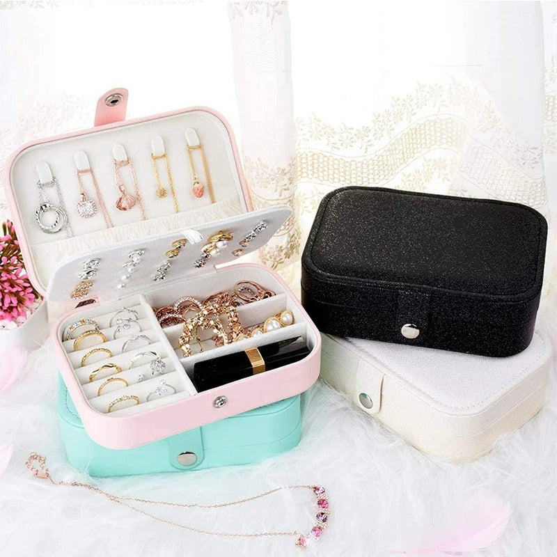 Double Layer PU Leather Portable Travel Jewelry Box - Storage Organizer Packaging Case for Earrings, Rings, Necklaces - Delicate Leather