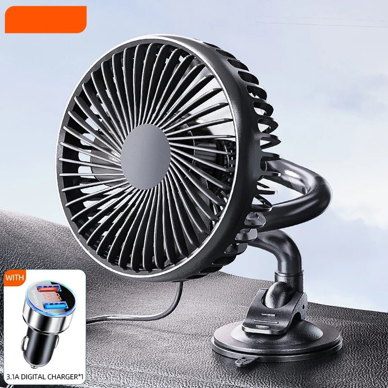 12–24V Mini Car Air Outlet Fan with LED Lighting – USB Powered, 360° Rotating, 3-Speed Cooling Fan for Car, Office & Home Use - Delicate Leather