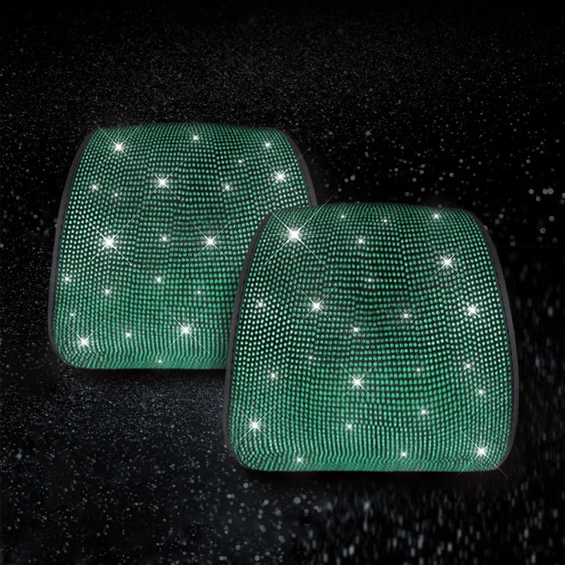 1PC Bling Car Seat Headrest Cover – Rhinestone Plush Headrest Cushion Protector Universal Auto Interior Accessory - Delicate Leather