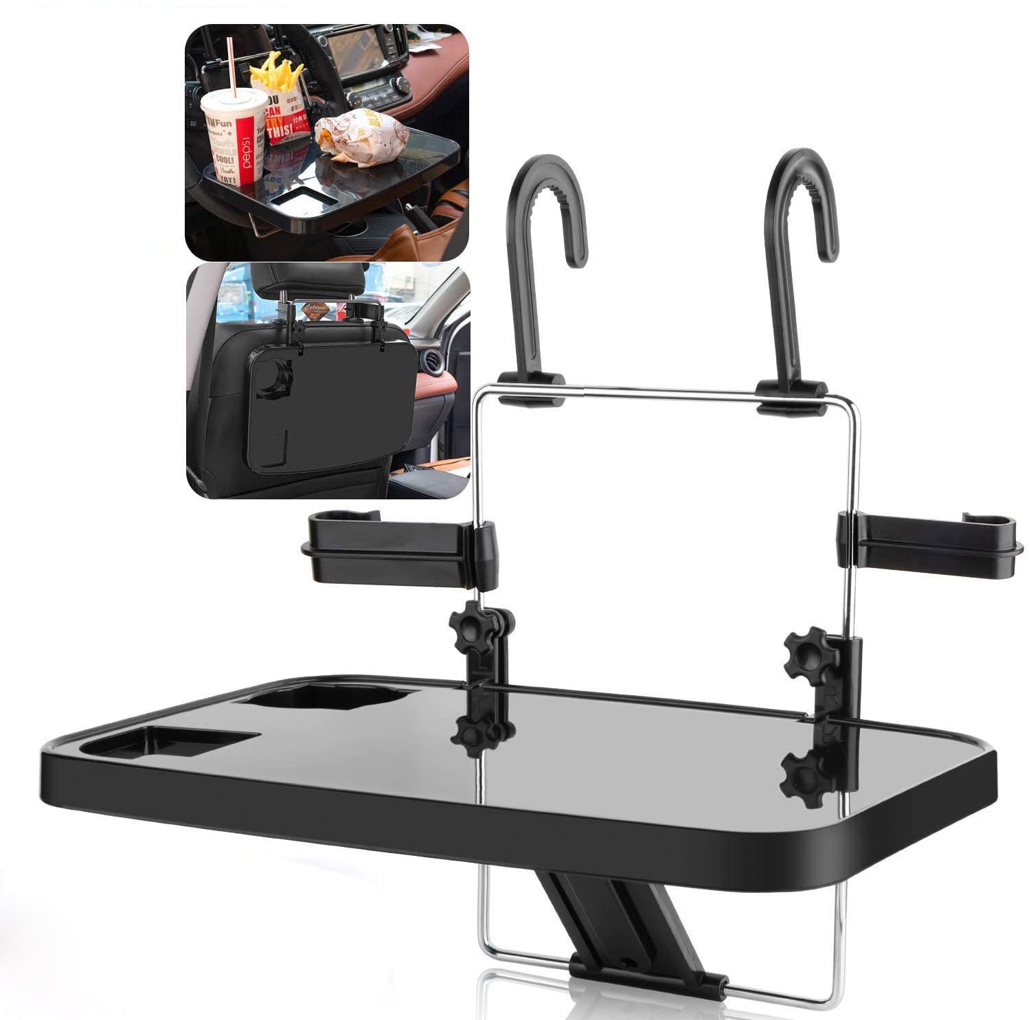 3 in 1 Car Phone Holder - Adjustable Height Car Cup Holder Tray with Expandable Base, Custom fit for Car - Delicate Leather