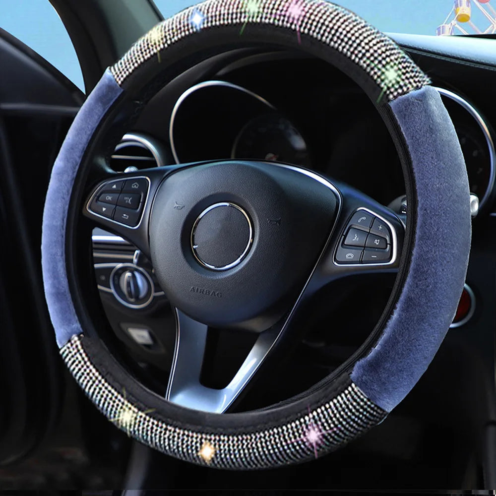New PU Leather Car Steering Wheel Cover | Diamond Black Design for Dodge, Ladies & Girls - Stylish Auto Accessory