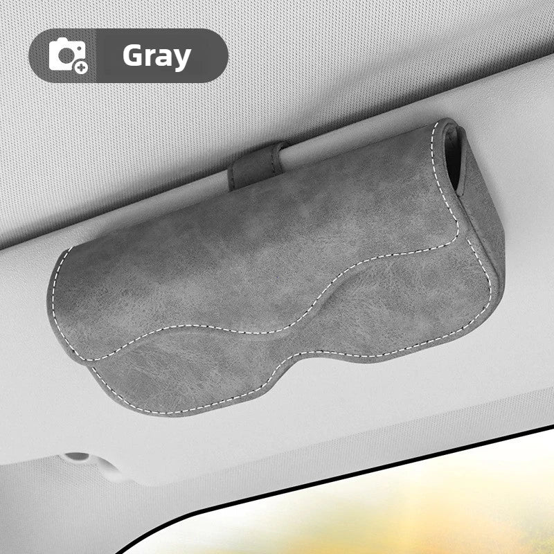 Suede Leather Car Eyeglass Holder – Magnetic Sun Visor Sunglasses Clip - Delicate Leather