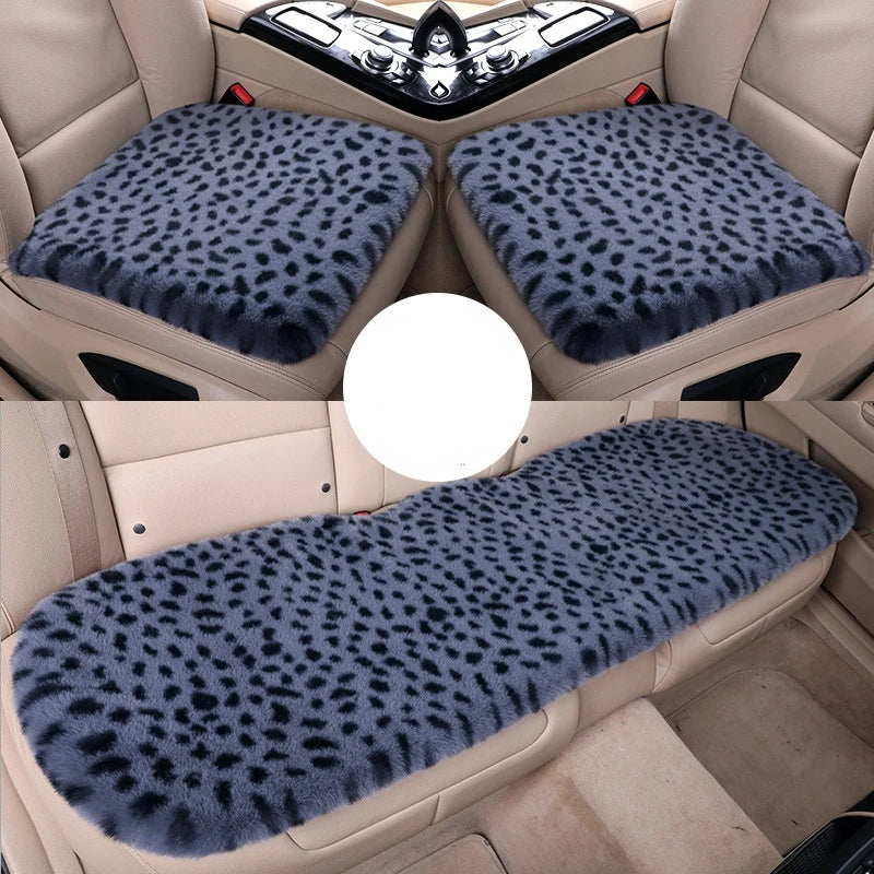 Leopard Fluffy Seat Cushion Cover – Soft Plush Car Seat Protector, Universal Fit Interior Decor for Women - Delicate Leather