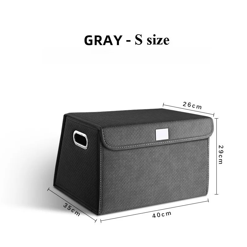 Foldable Trunk Organizer Box - Suede Leather Storage Box for Car, SUV, and Truck - Adjustable & Collapsible Auto Accessory - Delicate Leather
