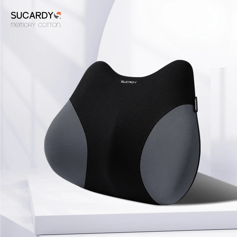 Memory Foam Car Headrest & Lumbar Pillow, Neck and Back Support Cushion, Universal for Car, Office, and Home - Delicate Leather