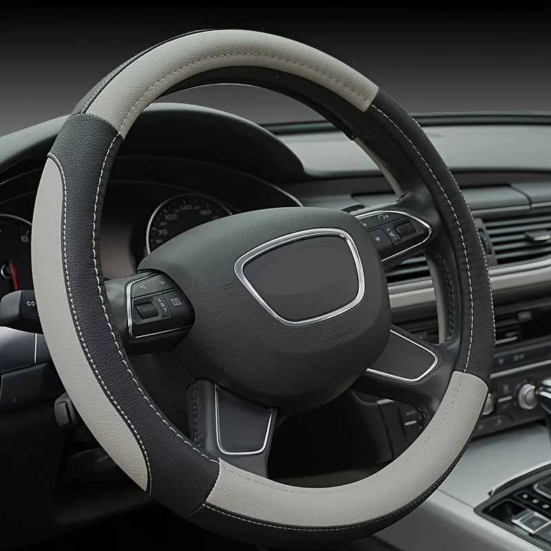Universal Anti-Slip Leather Steering Wheel Cover – Durable Car Interior Accessory for Sports & Business Vehicles - Delicate Leather