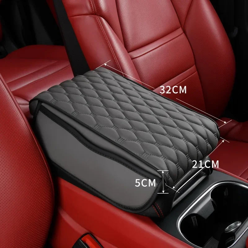 PU Leather Car Armrest Box Cover with Memory Foam – Ergonomic Center Console Armrest Cushion with Storage Pocket - Delicate Leather