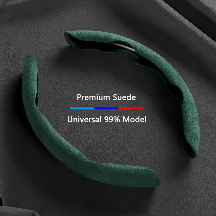 38cm Suede Steering Wheel Booster Cover – Non-Slip Universal Car Steering Protector, Brown (2-Pack) - Delicate Leather