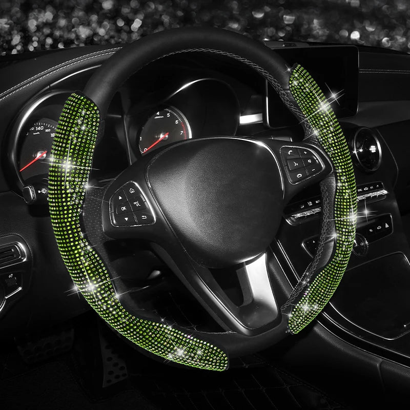 Bling Bling Diamond Steering Wheel Cover Universal Leather Sparkly Wheel Protector Anti-Slip Cover Car Accessories for Women - Delicate Leather