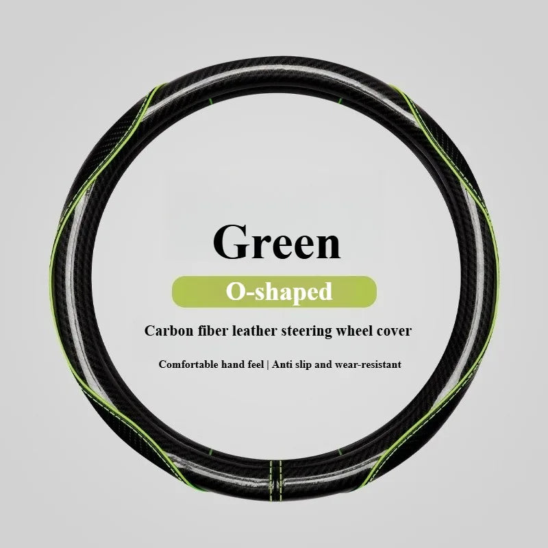 Sports Carbon Fiber Steering Wheel Cover Universal Fit – Anti-Slip Handle Cover for O / D / Double-D Steering Wheels (37–38cm) - Delicate Leather