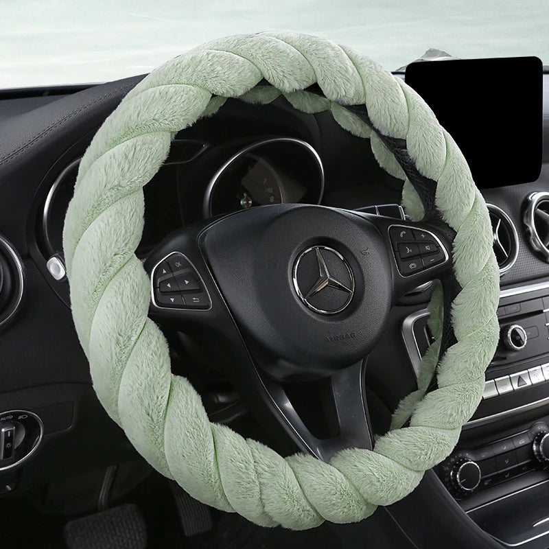 Plush Winter Steering Wheel Cover Universal – Cute Decorative Non-Slip Handle Cover for Car Interior - Delicate Leather
