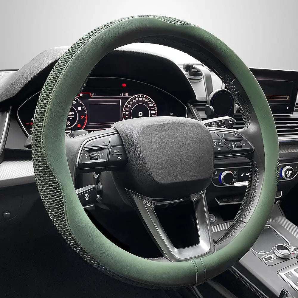Ice Silk Steering Wheel Cover – Breathable 38cm Universal Fit Interior Accessory - Delicate Leather
