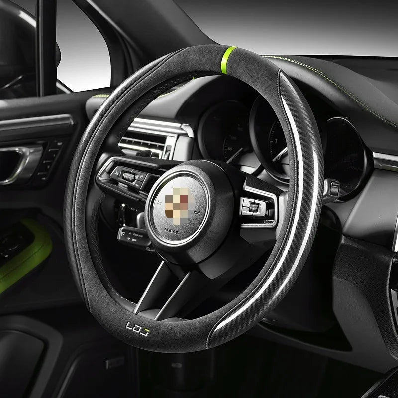 Luxury Suede & Carbon Fiber Steering Wheel Cover – Universal O/D Type Non-Slip Car Steering Protector - Delicate Leather