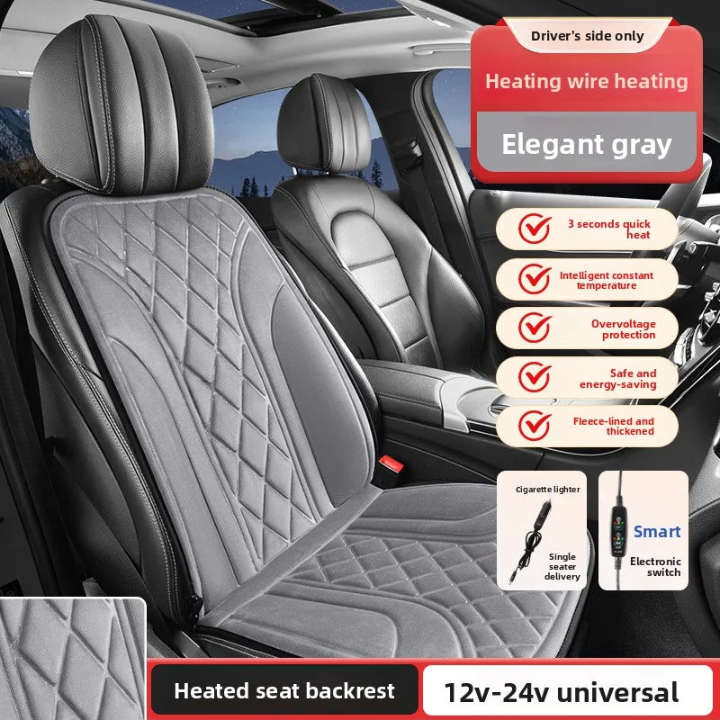 Universal Heated Car Seat Cushion – 12V/24V Plush Electric Heating Seat Cover for Winter Comfort - Delicate Leather