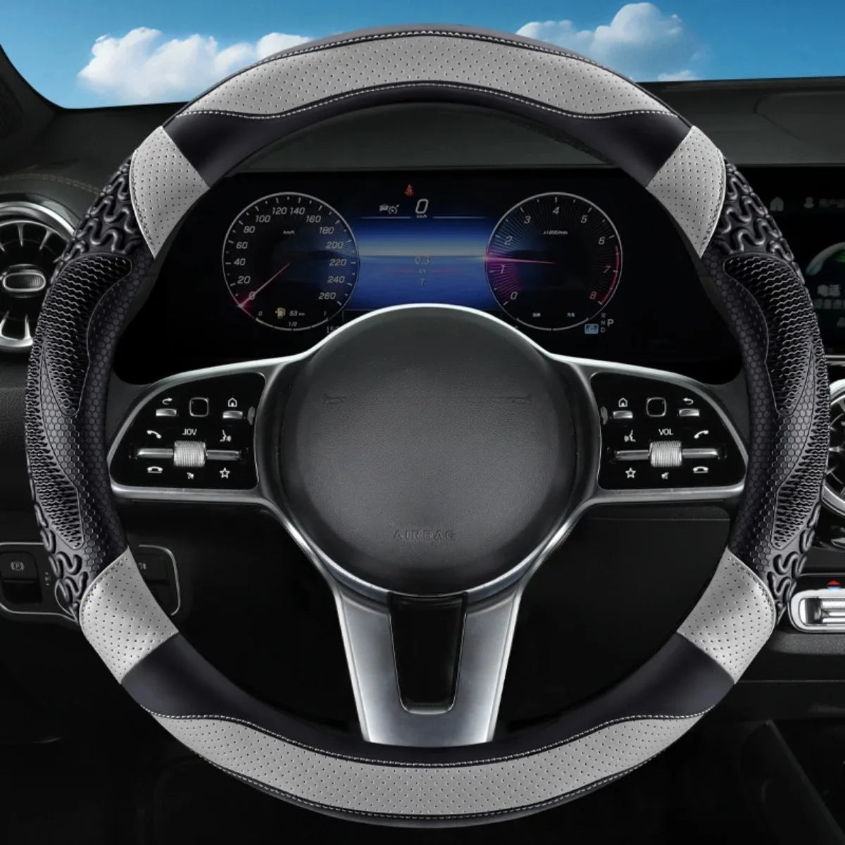 PU Leather Steering Wheel Cover 38cm – Universal Non-Slip O/D Type Breathable Car Steering Protector - Delicate Leather