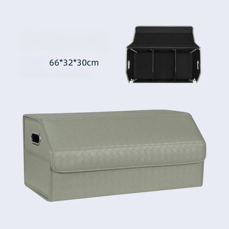 Multi-Functional Folding Trunk Organizer with Nappa Leather - Universal Fit, Waterproof, and Collapsible Design