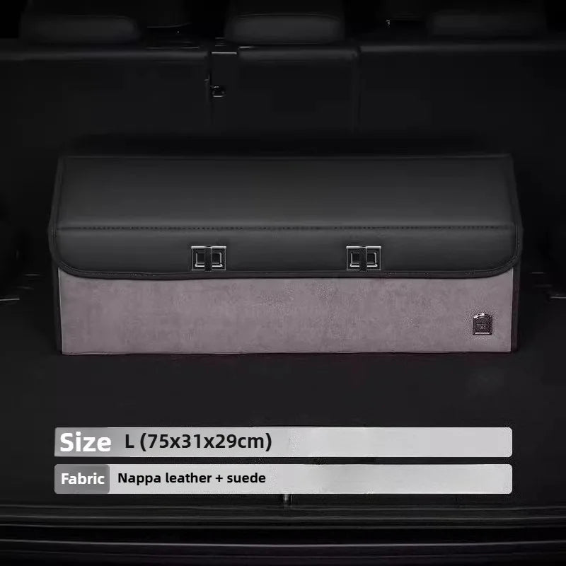 Light Luxury Suede Car Trunk Storage Box - Large Capacity Foldable Car Trunk Organizer - Adjustable Car Storage Organizer Box - Delicate Leather