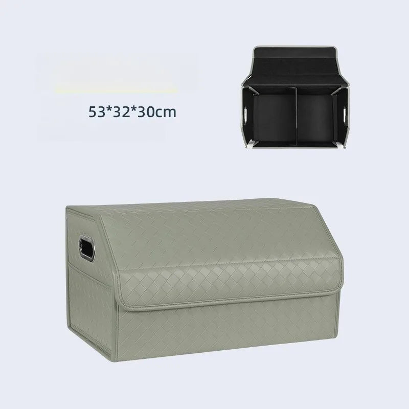 Multi-Functional Folding Trunk Organizer with Nappa Leather - Universal Fit, Waterproof, and Collapsible Design