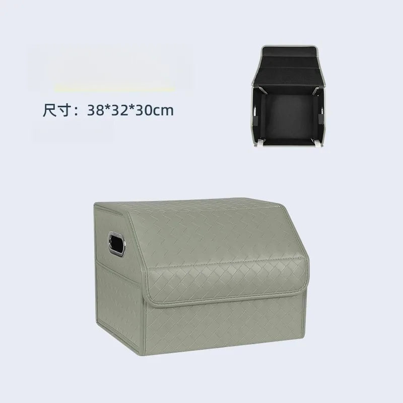 Multi-Functional Folding Trunk Organizer with Nappa Leather - Universal Fit, Waterproof, and Collapsible Design