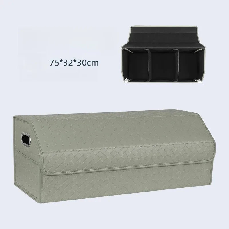Multi-Functional Folding Trunk Organizer with Nappa Leather - Universal Fit, Waterproof, and Collapsible Design