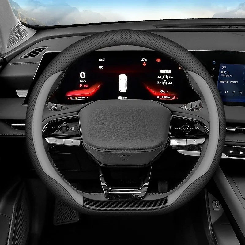 Universal Leather Steering Wheel Cover 38cm O/D Type – Non-Slip Breathable Car Interior Accessory - Delicate Leather