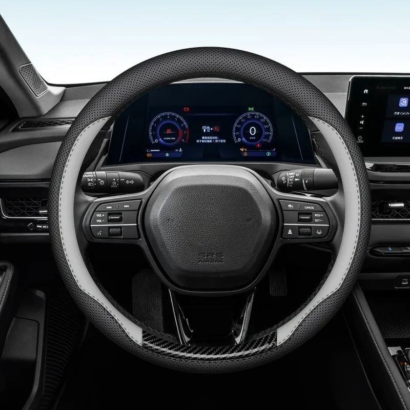 Universal Leather Steering Wheel Cover 38cm O/D Type – Non-Slip Breathable Car Interior Accessory - Delicate Leather