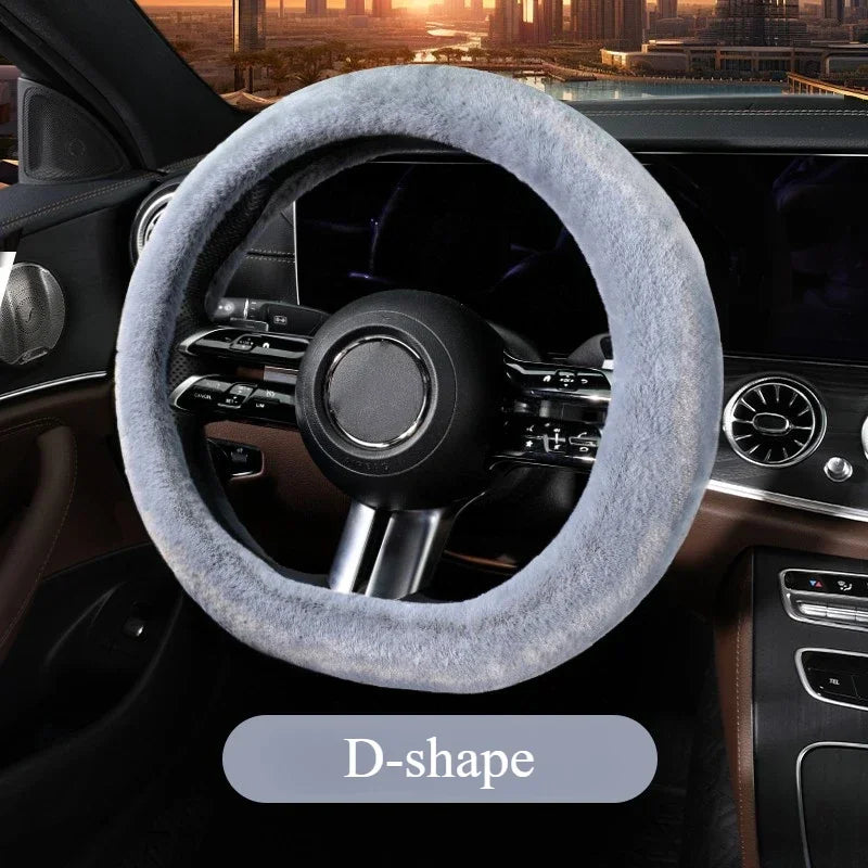 Universal Winter Plush Steering Wheel Cover – Warm Fashionable Car Accessory, Soft Anti-Slip Interior Cover - Delicate Leather