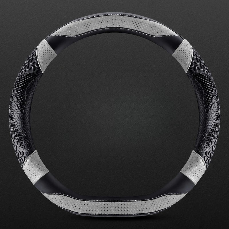 PU Leather Steering Wheel Cover 38cm – Universal Non-Slip O/D Type Breathable Car Steering Protector - Delicate Leather