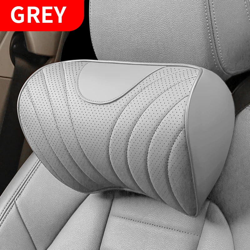 Universal Genuine Leather Neck Pillow & Lumbar Support – Anti-Slip Car Headrest Cushion for All-Season Comfort - Delicate Leather