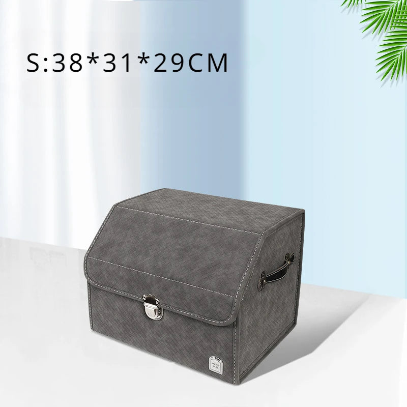 Luxury Suede Leather Car Trunk Organizer – Large Capacity Foldable Storage Box for Vehicle Interior - Delicate Leather