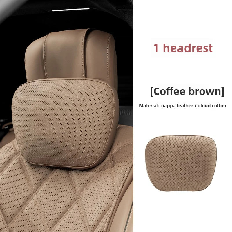 Car Headrest Neck Support Pillow - Adjustable Universal Car Neck and Waist Pillow for Comfortable Travel - Delicate Leather