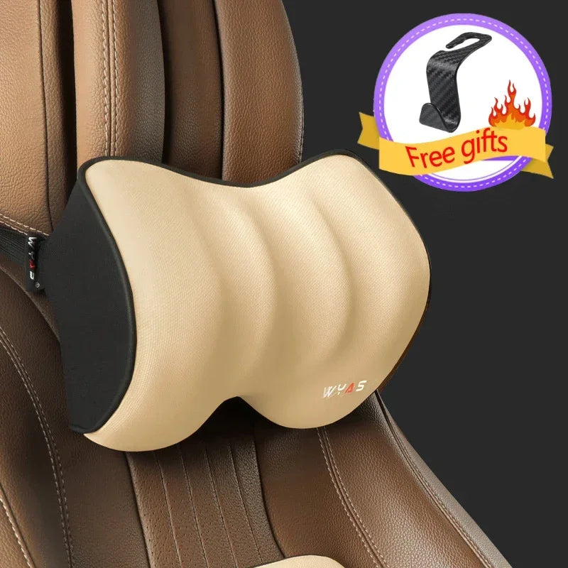 Universal Memory Foam Car Lumbar Support & Neck Pillow – Washable Driver Seat Back Cushion - Delicate Leather