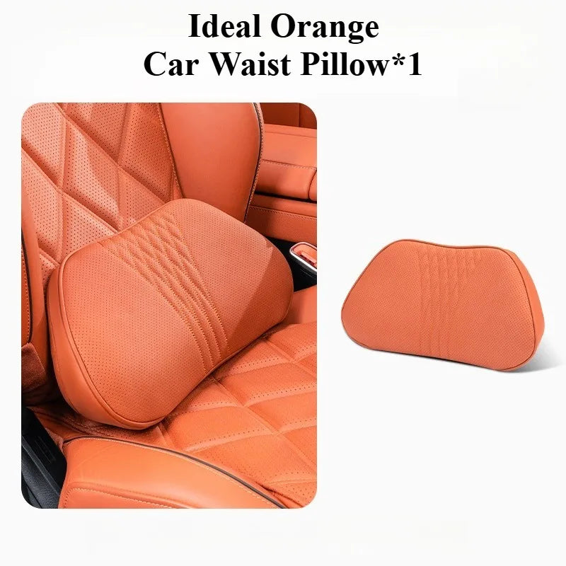 Soft Memory Foam Car Neck & Lumbar Pillow Set – Leather Headrest for Comfortable Driving - Delicate Leather