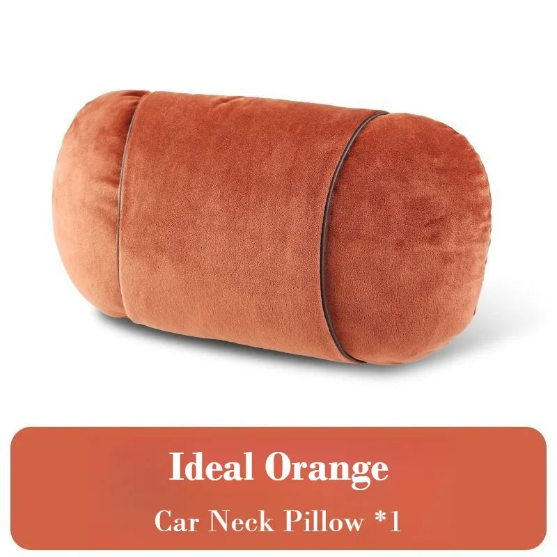 Luxury Plush Car Headrest & Lumbar Support Set – Soft Neck Pillow and Waist Cushion for Comfortable Driving - Delicate Leather
