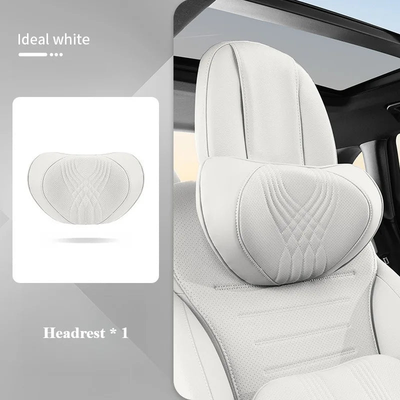 Nappa Leather Car Neck Pillow and Seat Pillow - Soft Headrest Lumbar Support for Comfortable Driving - Auto Accessories - Delicate Leather