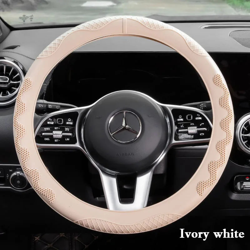 Silicone Steering Wheel Cover – Universal O/D Type Grip Cover for 38cm and 40cm Wheels - Delicate Leather