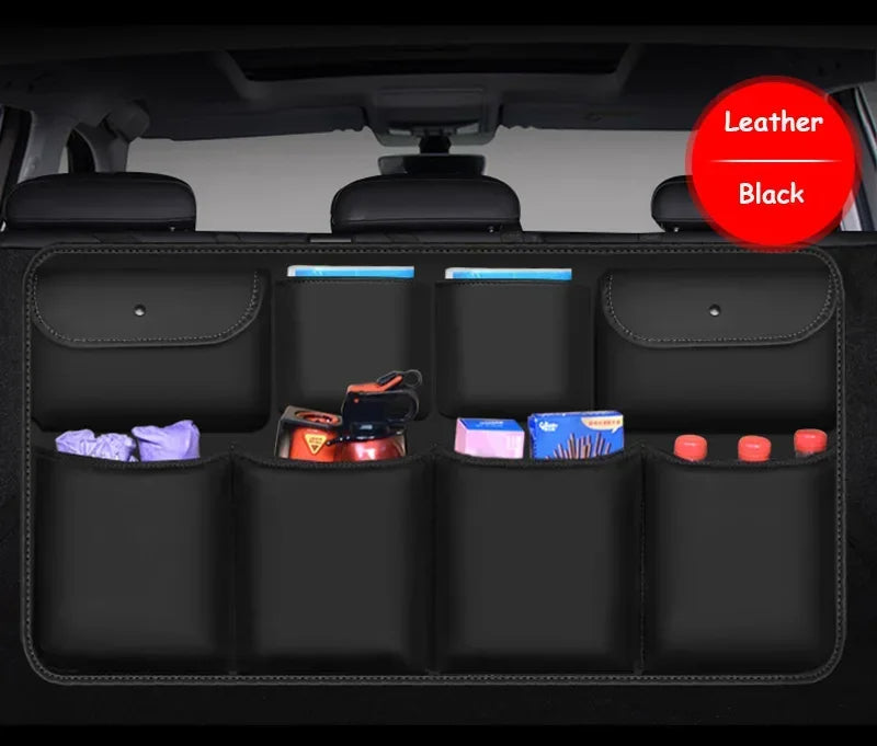 PU Leather Car Trunk Organizer / Rear Seat Storage Bag – Large Capacity Interior Storage, Universal Fit - Delicate Leather