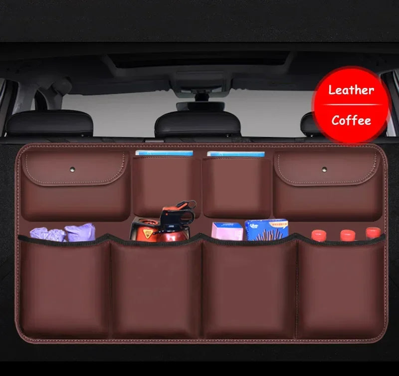 PU Leather Car Trunk Organizer / Rear Seat Storage Bag – Large Capacity Interior Storage, Universal Fit - Delicate Leather