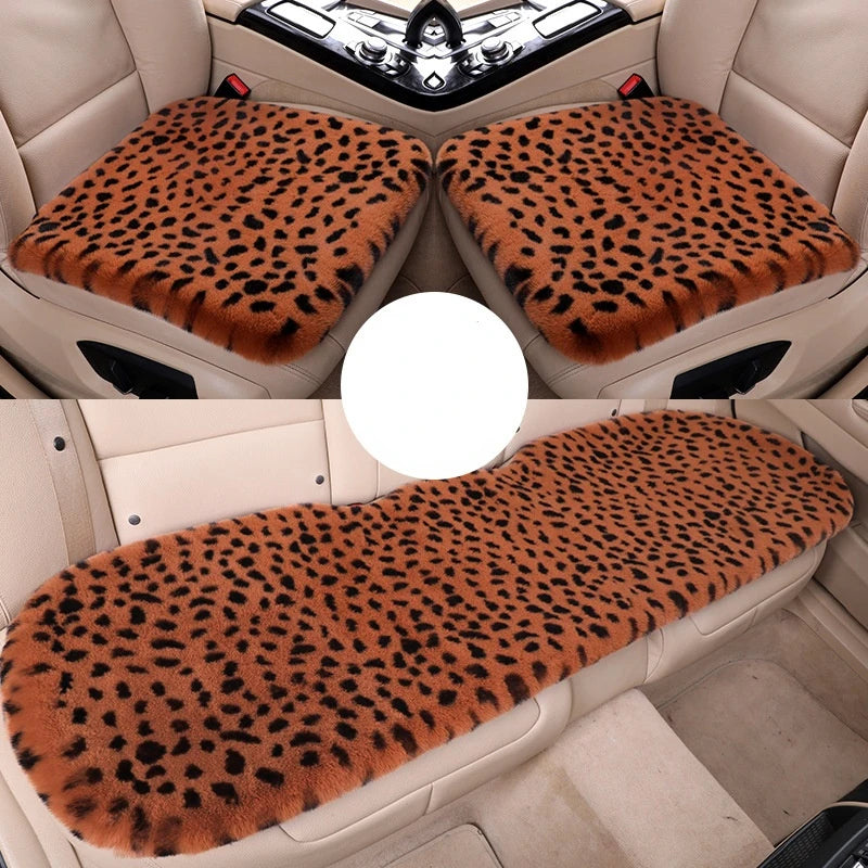 Leopard Fluffy Seat Cushion Cover – Soft Plush Car Seat Protector, Universal Fit Interior Decor for Women - Delicate Leather