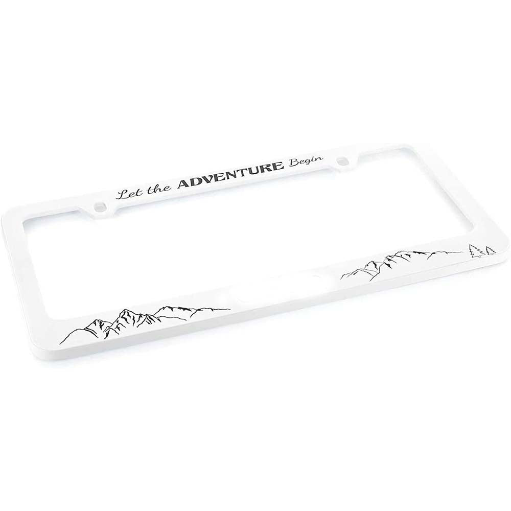 Let The Adventure Begin Wordmark UV Printed White Plastic License Plate Frame Holder