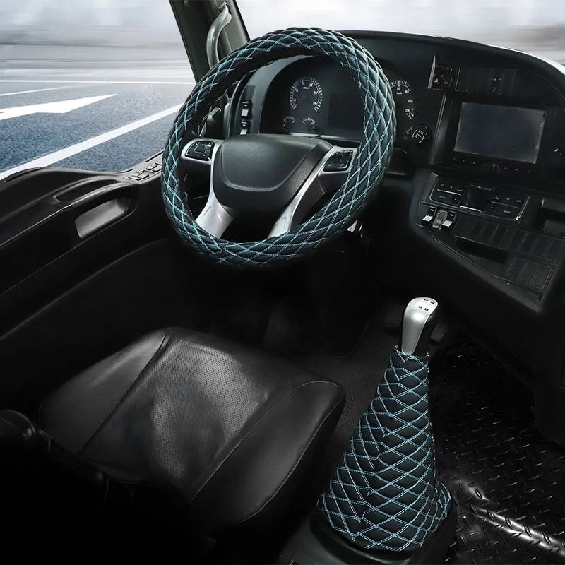 Universal Heavy-Duty Steering Wheel Cover 38cm– Anti-Slip Grip for Truck, Van, Bus & Lorry - Delicate Leather