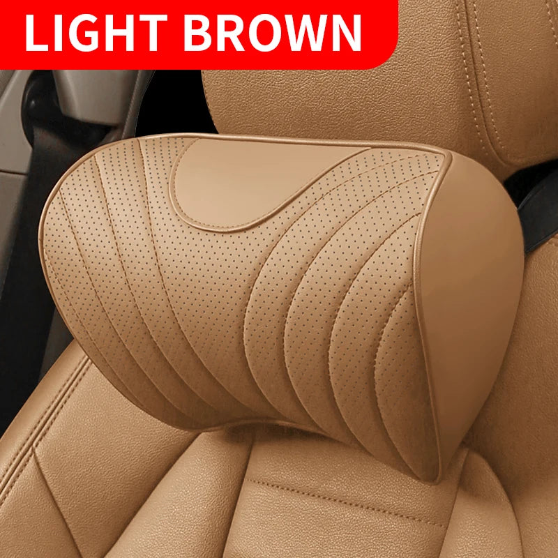 Universal Genuine Leather Neck Pillow & Lumbar Support – Anti-Slip Car Headrest Cushion for All-Season Comfort - Delicate Leather