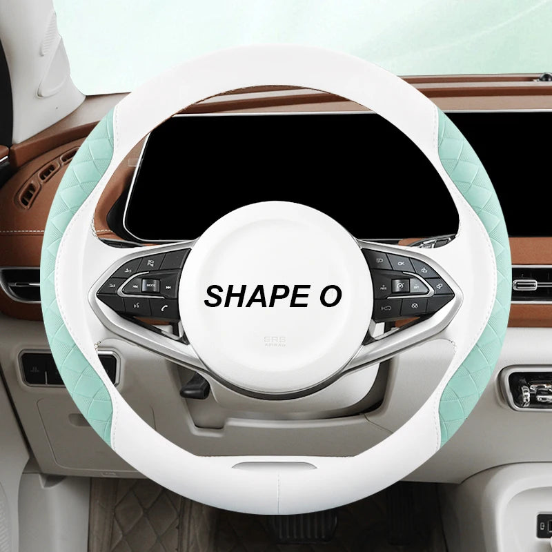 Anti-Slip Leather Steering Wheel Cover 38cm – Two-Tone Sport Style Universal Grip - Delicate Leather