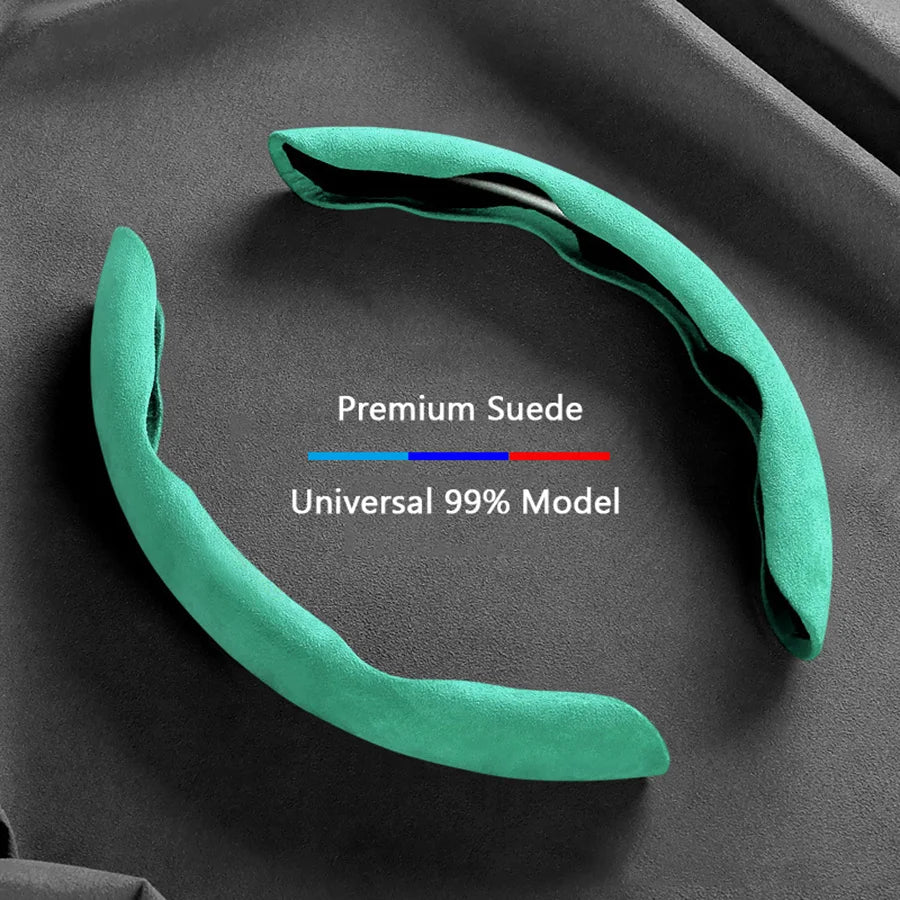 38cm Suede Steering Wheel Booster Cover – Non-Slip Universal Car Steering Protector, Brown (2-Pack) - Delicate Leather