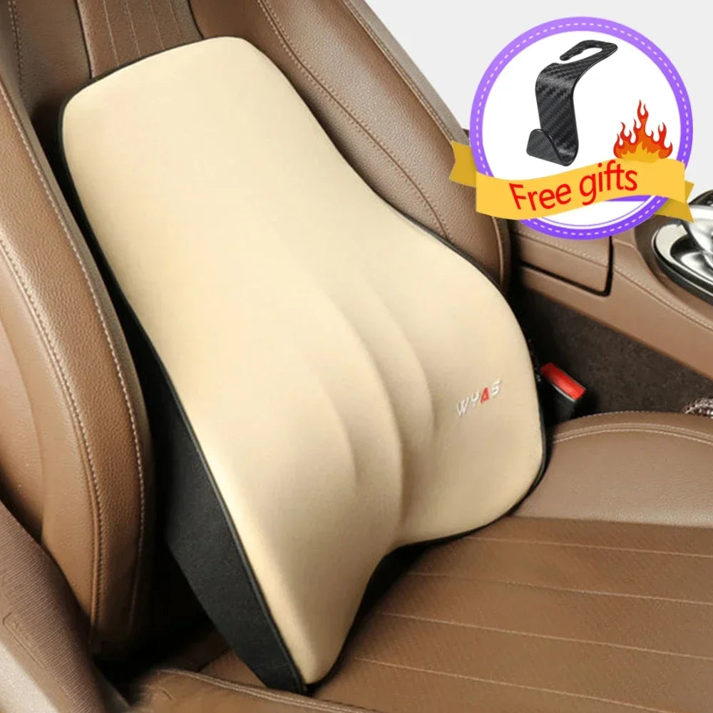 Universal Memory Foam Car Lumbar Support & Neck Pillow – Washable Driver Seat Back Cushion - Delicate Leather