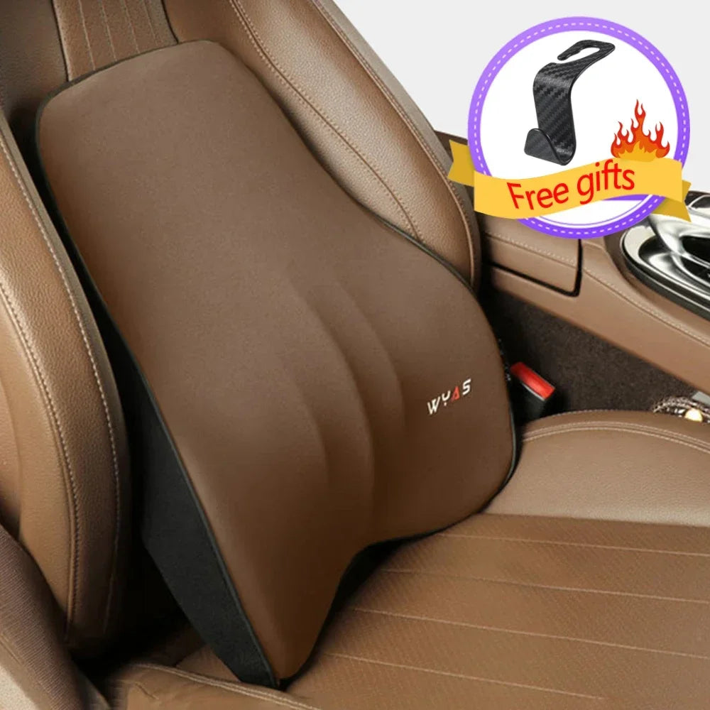 Universal Memory Foam Car Lumbar Support & Neck Pillow – Washable Driver Seat Back Cushion - Delicate Leather